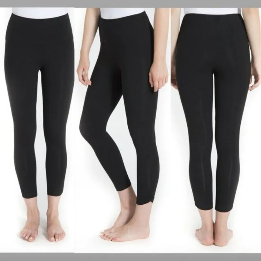 Lysse Leggings Black 3/4 Length Ruching on Leg Sz M Style #1517 Cotton Blend